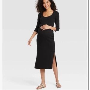 The Nines By Hatch Black 3/4 Sleeve Ribbed Jersey Maternity Dress Size Large